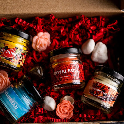 Scented Candles Gift Set - Royal Rose, Cinnamon Vanilla, Carribean and Fruit Punch