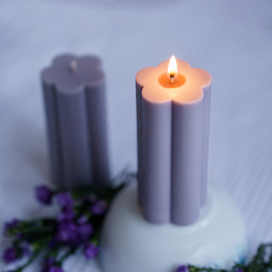 Daisy Pillar Candles (Set of 2) - Muted Lavender